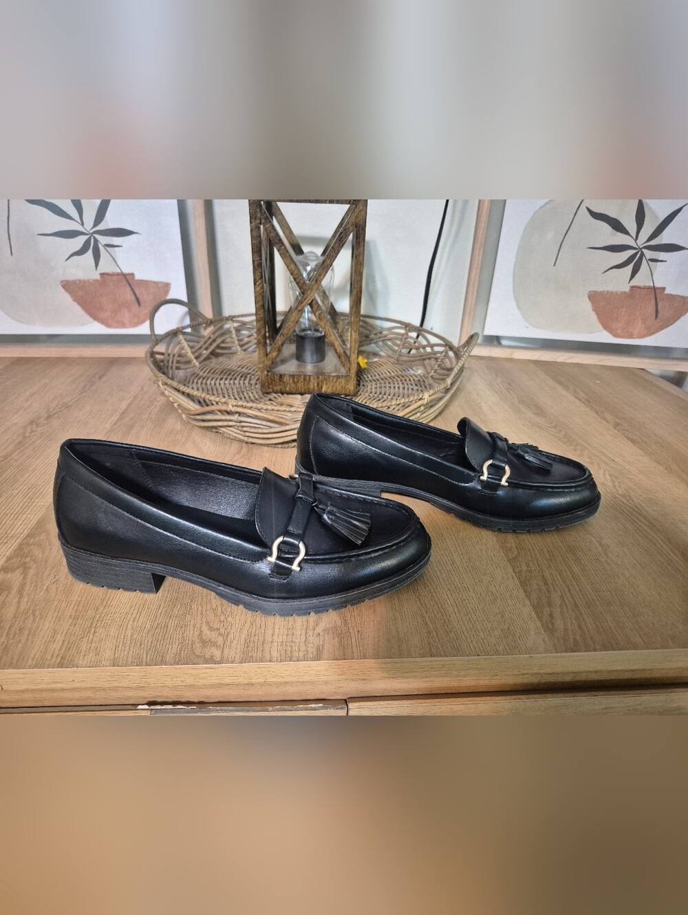 Kim Rogers Black Tassel Loafers with Gold Accent